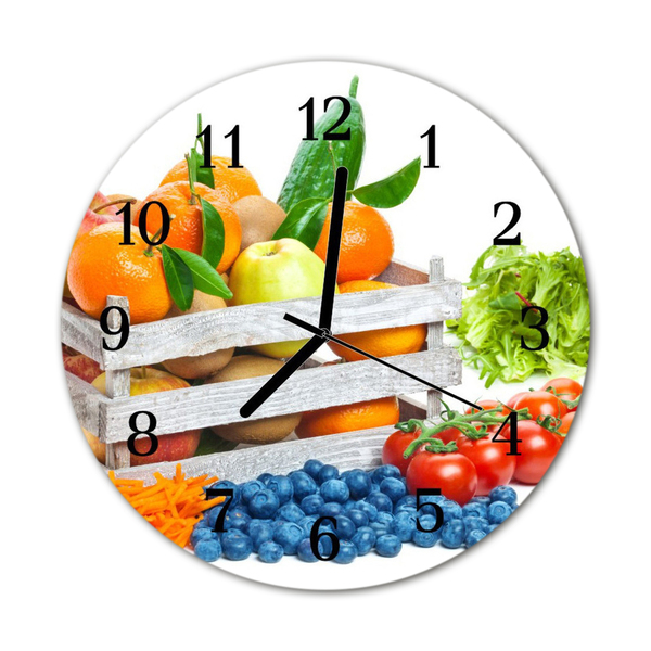 Glass Wall Clock Vegetables food and drinks multi-coloured