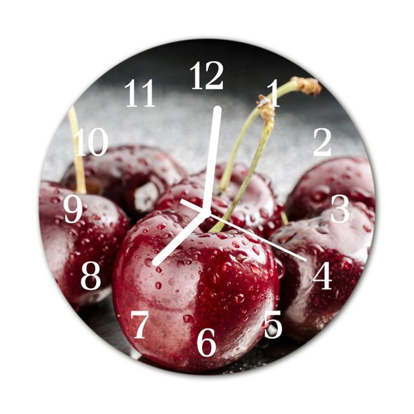 Glass Wall Clock Cherry Fruit Red