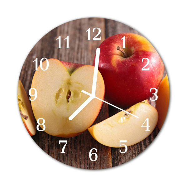 Glass Wall Clock Apple Fruit Red