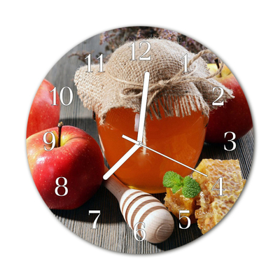 Glass Wall Clock Honey Apple Fruit Nature Multi-Coloured