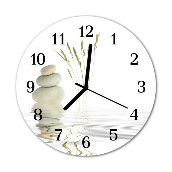 Glass Wall Clock Stones nature white