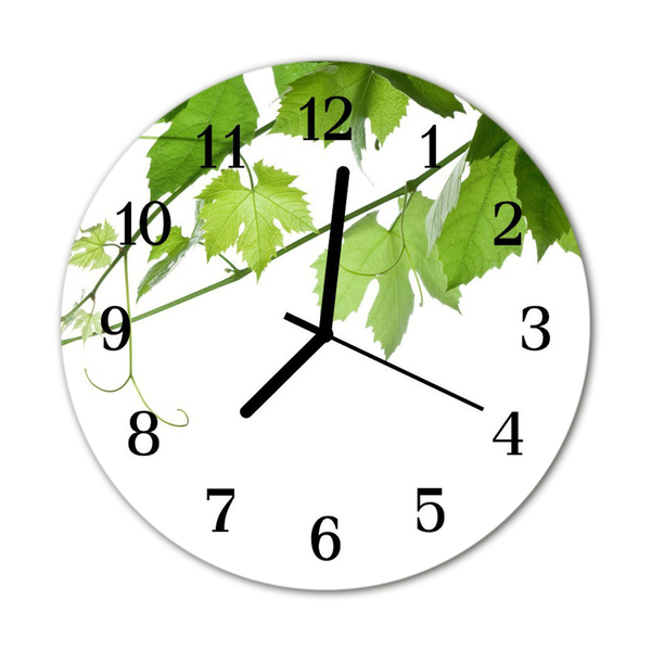 Glass Wall Clock Leaves nature white