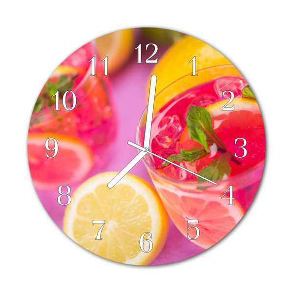 Glass Wall Clock Lemon Fruit Pink