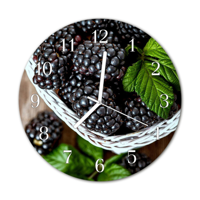 Glass Wall Clock Blackberries Fruit Purple