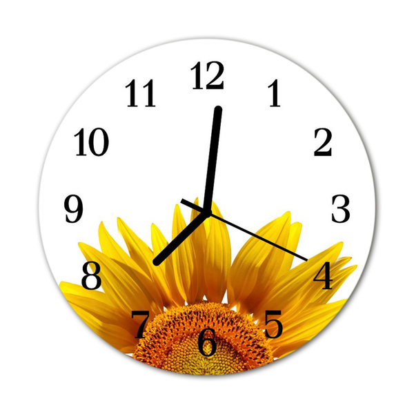 Glass Wall Clock Flower nature yellow