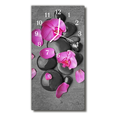 Glass Wall Clock Orchid stones