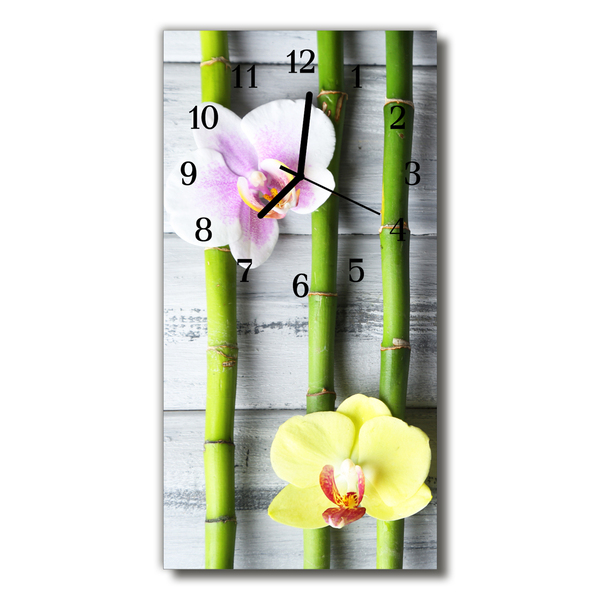 Glass Kitchen Clock Orchid bamboo