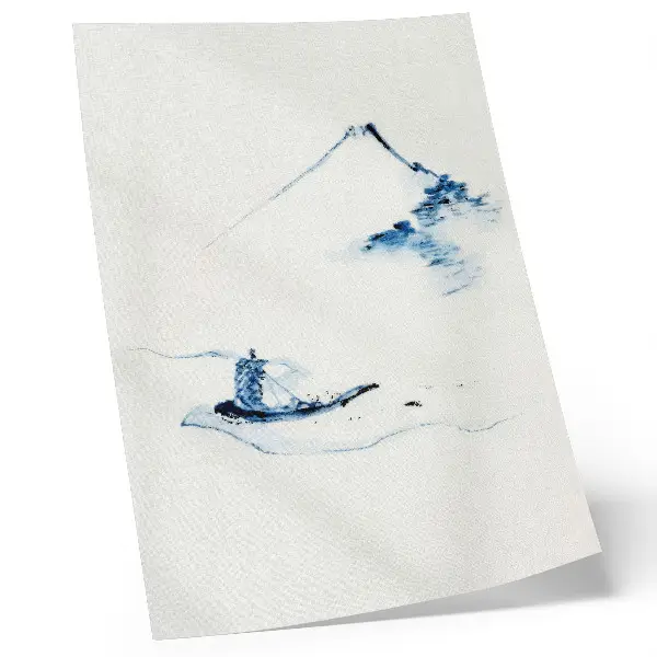 Poster featuring Man in a Small Boat on a River with Mount Fuji in the Background by Hokusai (1830–1850)