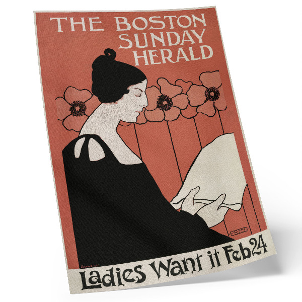 Art print Woman Reading a Newspaper in Art Nouveau Style by Ethel Reed