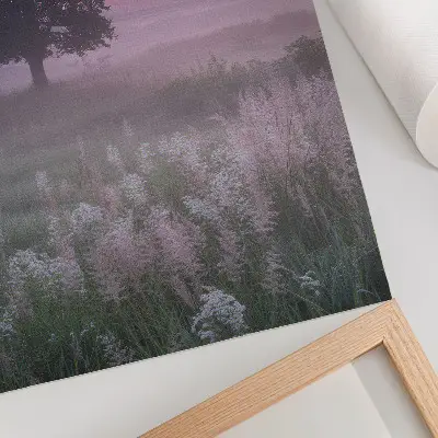 Art print lonely tree in the fog with pastel sky colors