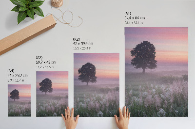 Art print Lonely tree in the fog, pastel colors of the sky