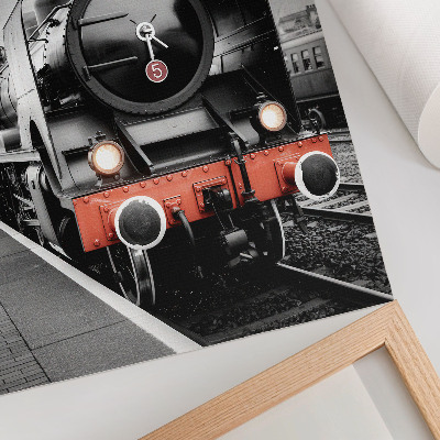Decorative poster A powerful and classic black and white steam locomotive