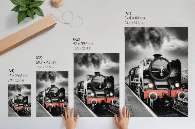 Decorative steam locomotive poster a powerful and classic black and white print