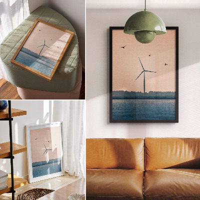 Art print A windmill surrounded by nature and birds