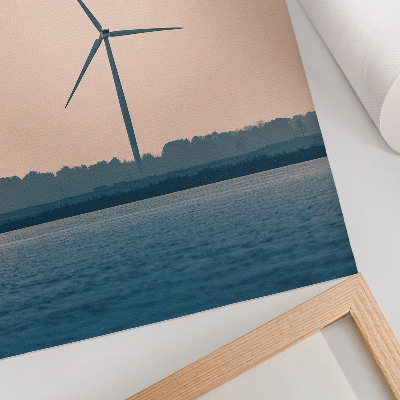Art print A windmill surrounded by nature and birds
