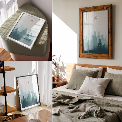 Premium wall art Gentle fog forest bird high above the trees