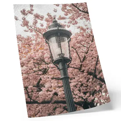 Decorative poster pink trees and black lantern with a nostalgic atmosphere