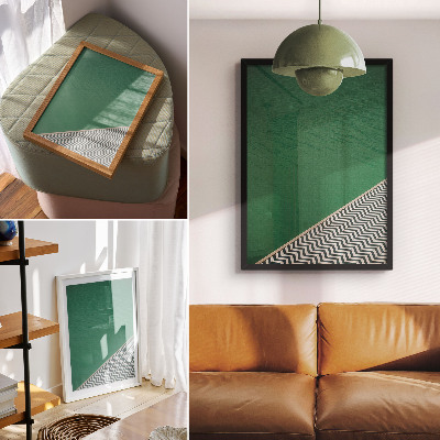 Art print Green with a geometric black and white pattern