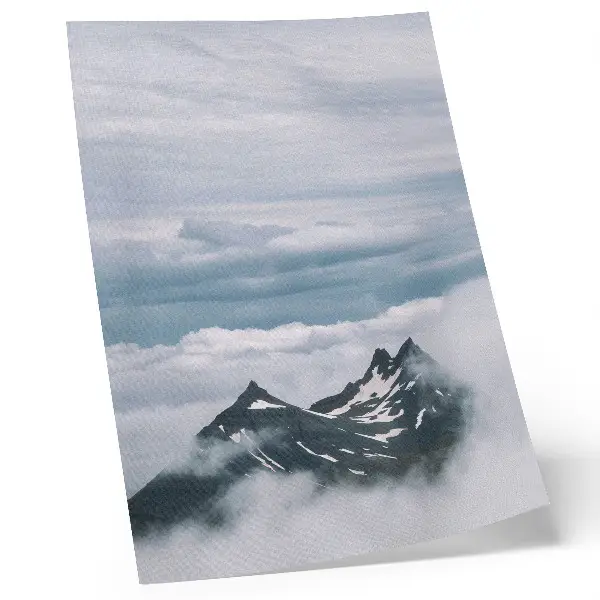 Art print mountain peaks in the fog featuring themes of peace and elegance