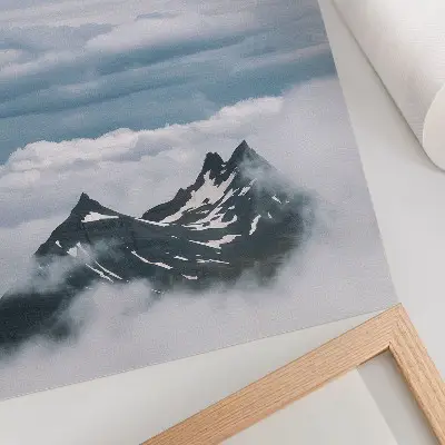 Art print mountain peaks in the fog featuring themes of peace and elegance