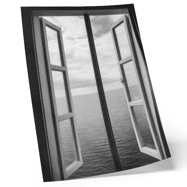 Premium wall art open window view of a peaceful horizon in space