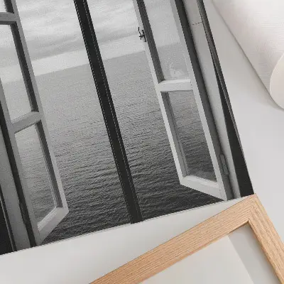 Premium wall art open window view of a peaceful horizon in space