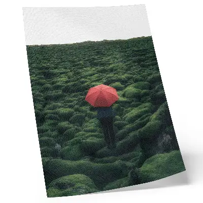 Poster with dominant greenery and a mysterious, peaceful contrast