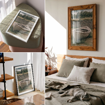 Decorative poster Abandoned boat grass wall nature peace
