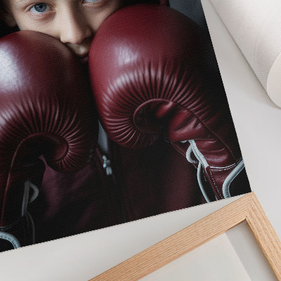 Decorative poster Child in a burgundy sweatshirt boxer with gloves minimalism