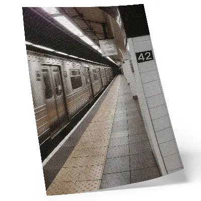 Poster modern metro platform featuring a dynamic architectural space