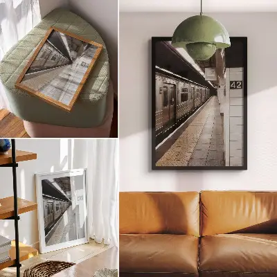 Poster modern metro platform featuring a dynamic architectural space