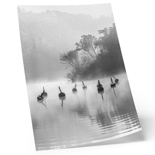 Art print Black and white landscape with buoys and fog