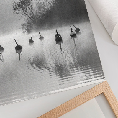 Art print Black and white landscape with buoys and fog