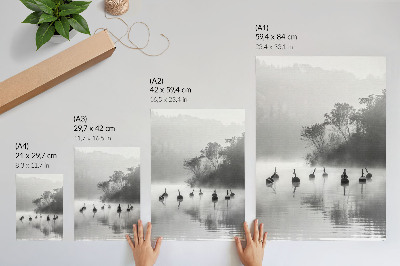 Art print Black and white landscape with buoys and fog