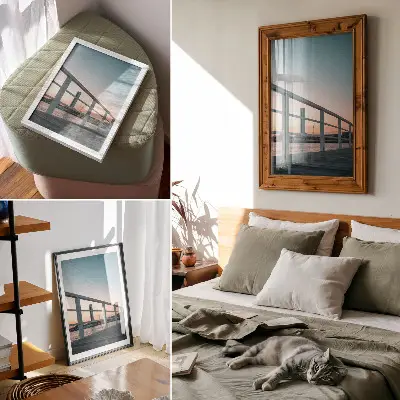 Premium wall art featuring a harmonious sunset over a water balustrade
