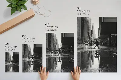 Modern city graphics poster black and white rain aesthetic