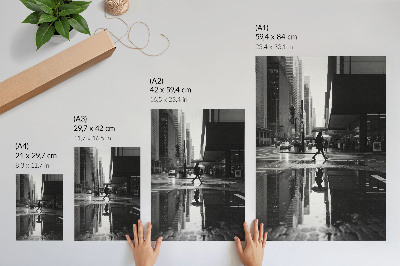 Decorative poster Modern city graphics black and white rain