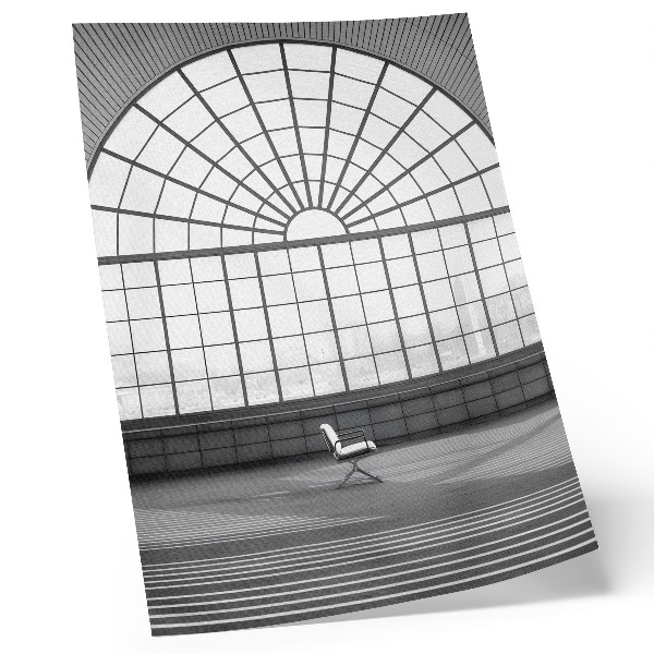 Premium wall art Large arched windows minimalist chair.