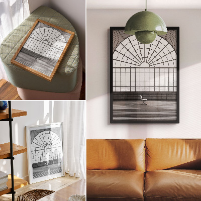 Premium wall art Large arched windows minimalist chair.