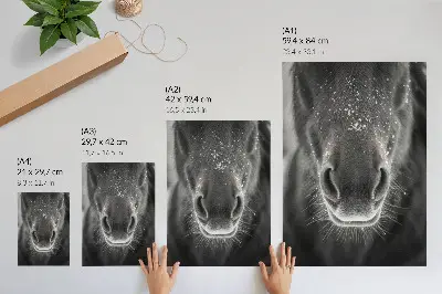 Premium wall art photorealistic close-up of a horse in the snow