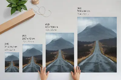 Art print cloudy mountains with a rough road and peaceful atmosphere