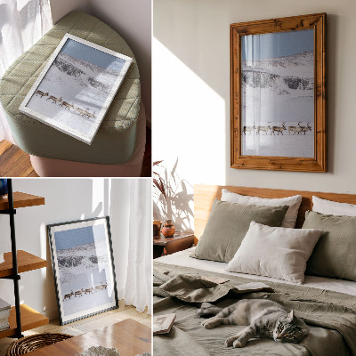 Art print Reindeer against the backdrop of a winter mountain landscape