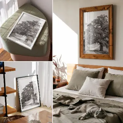 Decorative poster monumental tree in a peaceful landscape