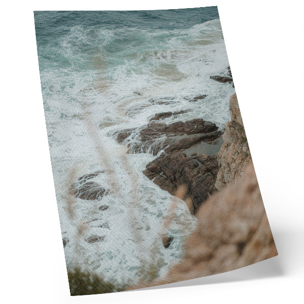 Art print Sea waves and a rocky shore in turquoise tones