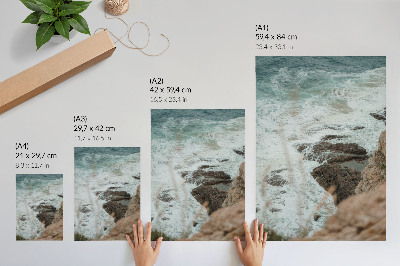 Art print Sea waves and a rocky shore in turquoise tones