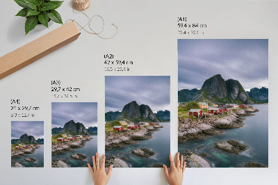 Premium wall art Red houses, mountains, water in the background, peaceful atmosphere