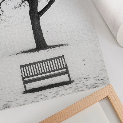 Decorative poster Minimalist landscape with a tree and a bench