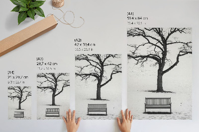 Decorative poster Minimalist landscape with a tree and a bench