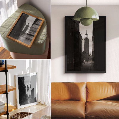 Premium wall art Black and white street with a tower in the monumental center