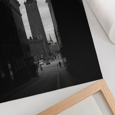 Premium wall art Black and white street with a tower in the monumental center